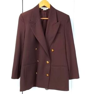 Austin Reed Womens Worsted Wool Deep Chocolate Brown Blazer Brass Buttons Sz.4